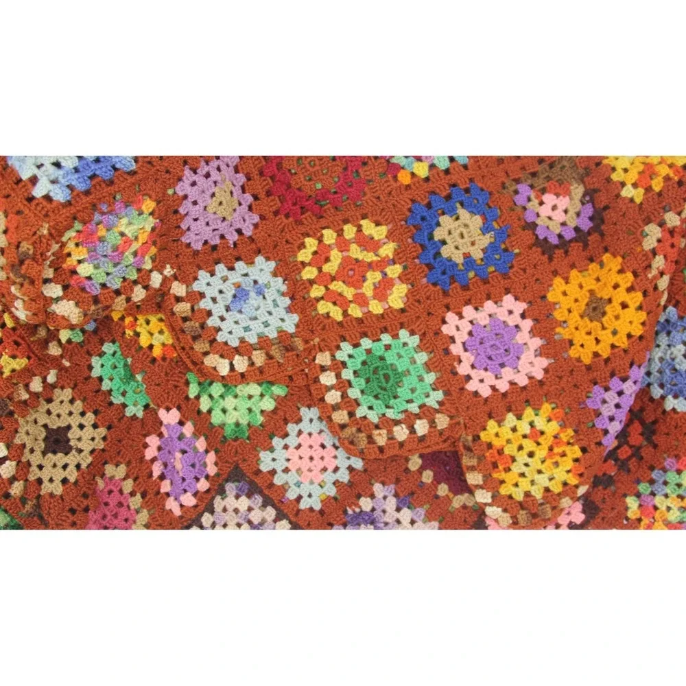 VTG Multicolor Crochet Granny Square Afghan Quilt Blanket Throw Roseanne 51